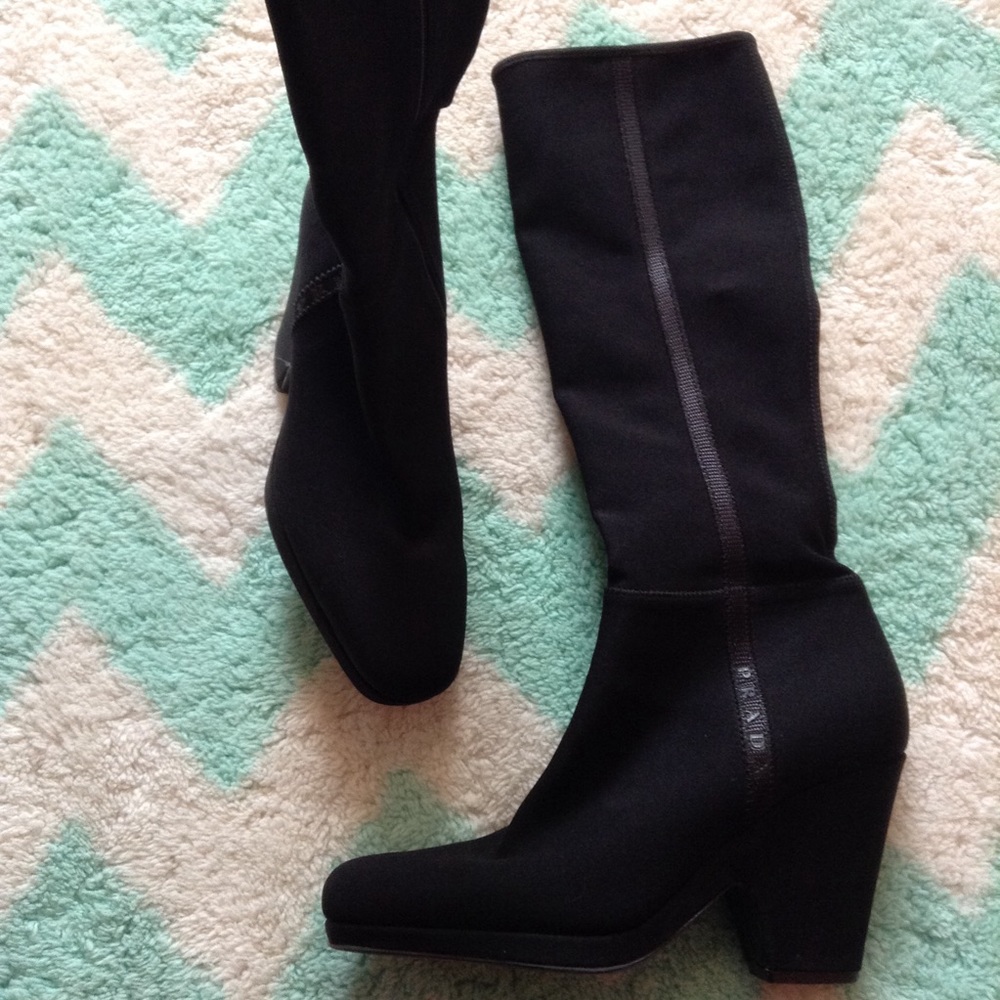 exc PRADA black neoprene boots 37.5 7 7.5 (E5)